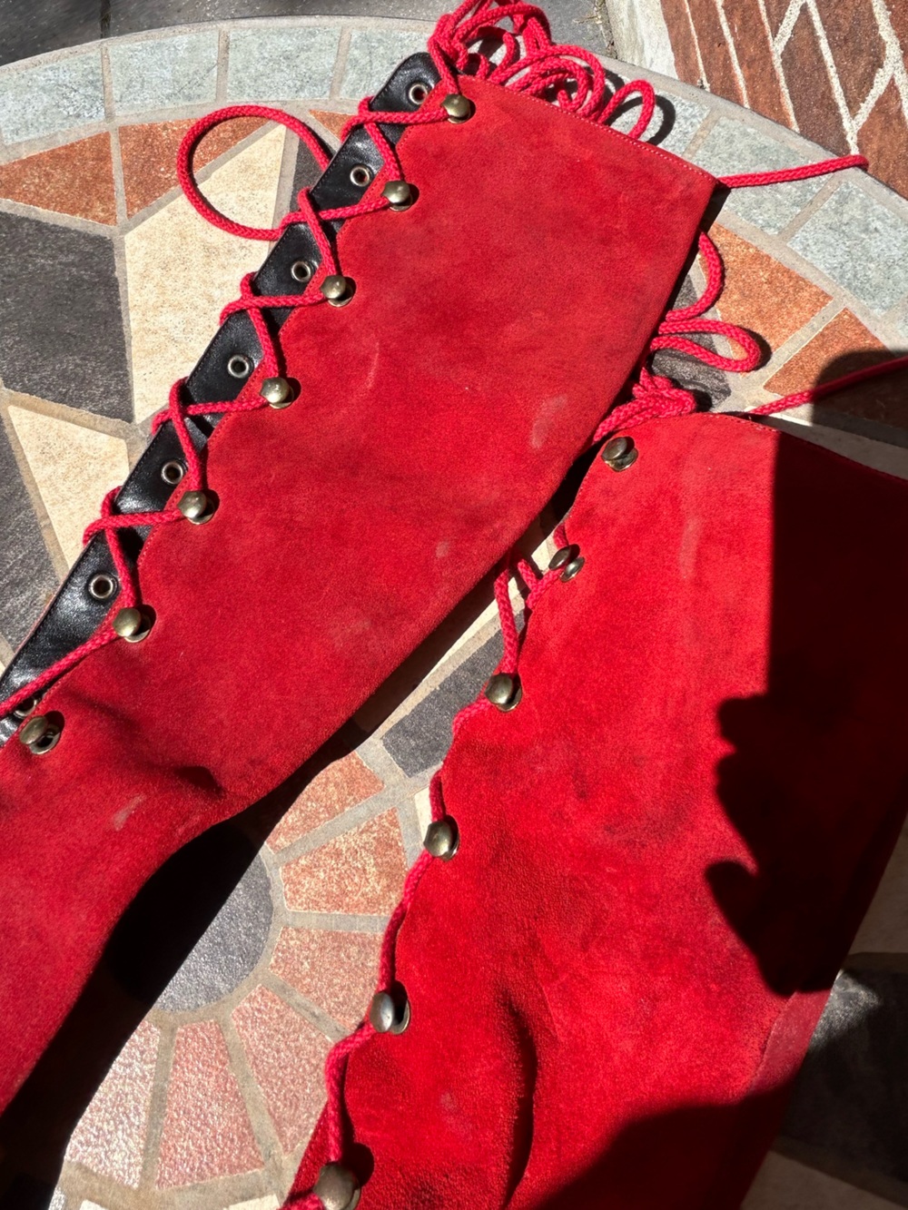 RARE 60s 70s Red Suede Lace Up Boots - Picture 15 of 16